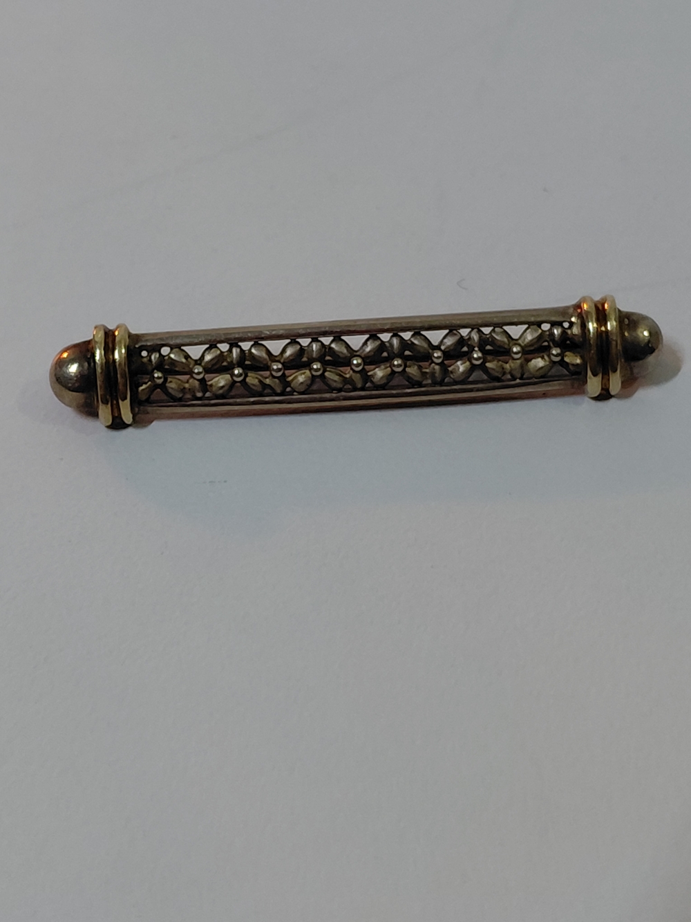 Bill Blass Sterling Silver and 18K Yellow Gold Floral Pattern Bar Pin/Brooch-